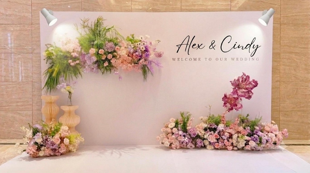 Wedding flower backdrop by Lorla Florist